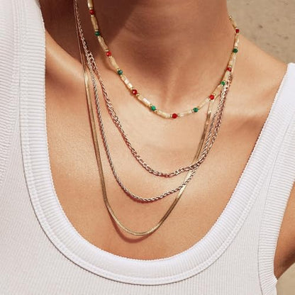 KissYan Beaded Choker Necklace for Women, Colorful Natural Gemstones Pearl Choker 14K Gold Plated Pendant Healing Crystal Necklace Handmade Stone Jewelry Gift | 14K Gold Plated Pendant Necklaces, Natural Gemstones Pearl Choker, Healing Crystal Chain, Hand