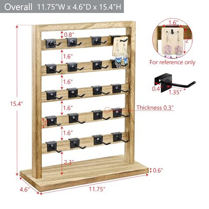 Ikee Design Wooden Jewelry Earring Display Rack, 20 Removable Metal Hooks | Wooden 5 Tiers Jewelry Display Rack with Hooks: Comes with 20 removable metal hooks for earrings, earring cards, bracelets. - color: 4) Oak