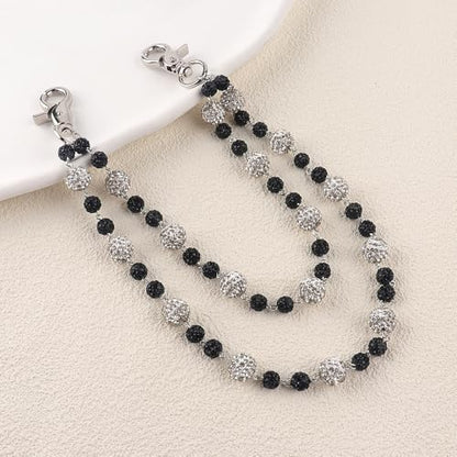 Ceramic Beads Wallet Pants Waist Chain Shiny Hip Hop Disco Ball Rhinestone Beads Purse Hipster Jeans Pocket Chains for Men Women Punk Accessories - color: Black