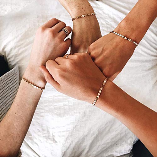 MEVECCO Dainty Chain Bracelets for Women, Layered and Charm Styles | 14K Gold Plated Brass, Select Cubic Zirconia Accents, Single and Multi-Row Structures for Refined Everyday Wristwear - style: Coin Chain