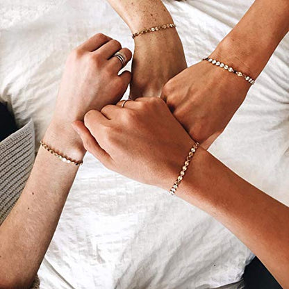 MEVECCO Dainty Chain Bracelets for Women, Layered and Charm Styles | 14K Gold Plated Brass, Select Cubic Zirconia Accents, Single and Multi-Row Structures for Refined Everyday Wristwear - style: Coin Chain