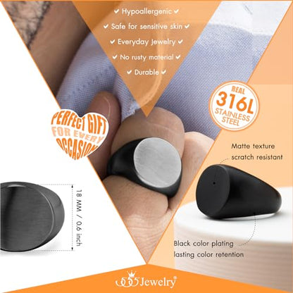 555Jewelry Stainless Steel Solid Plain High Polish Round Signet Ring for Men - color: Black Matt