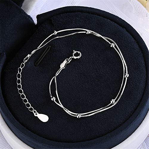 kelistom 925 Sterling Silver Bracelets for Women Teens, Love Heart Charm Chain Bracelet Bangle Fashion Jewelry Gifts - color: beaded chain