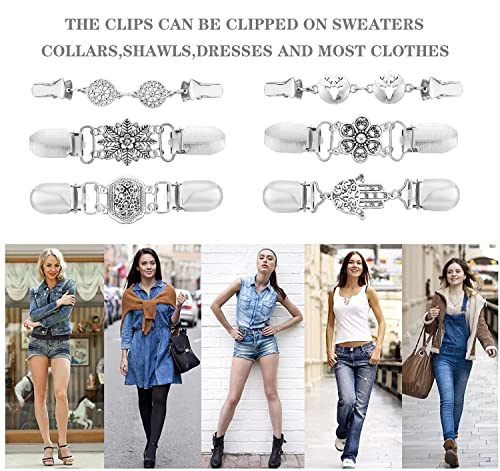 Vintage Sweater Clips Shawl Dresses Shirt Clips Retro Cardigan Collar Chain Clips Brooch Pins for Women - style: Style 5