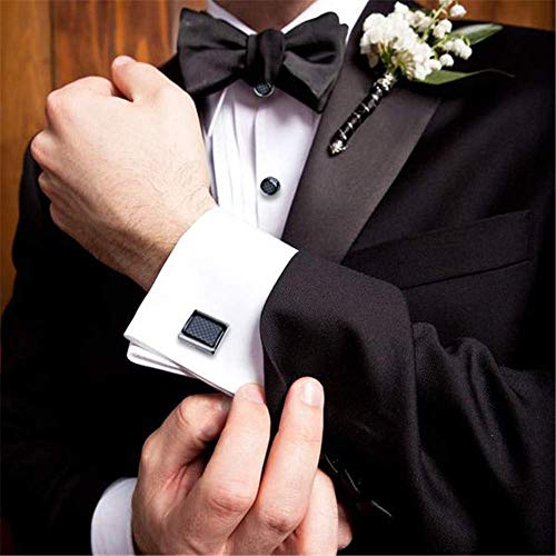 Mens Cufflinks and Tuxedo Studs Set in Gift Box (Carbon Fiber), Jewelry or Accessories in Gold Silver Black Tone, Matching with Shirts Vest and Bow tie, Suitable for Birthday Wedding Anniversary - color: Black / Gun Plated