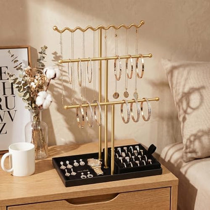 Jewelry Stand Holder Organizer, 3 Tier Bracelet Holder Display with Detachable Velvet Tray, Elegant Jewlery Tower for Display Bracelet, Necklace, Earrings, Rings (Black) - color: Black