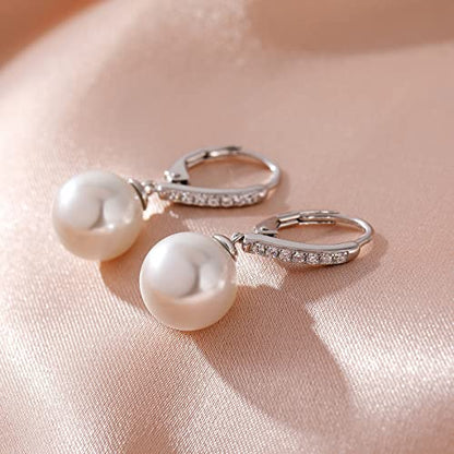 Jiamiaoi Pearl Dangle Earrings 925 Sterling Silver Pearl Earrings for Women 10mm White/Black Pearls - color: B1-White-Silver