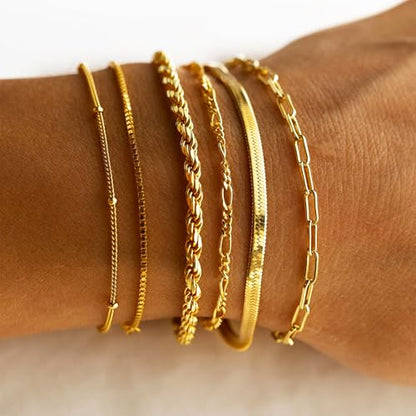 NECOCY Gold Bracelets Sets for Women Waterproof | Non Tarnish Gold Plated Cuban Paperclip Link Chain Stackable，Trendy Jewelry Accessories Gifts for Women - style: 6Pcs BRACELET SET-01