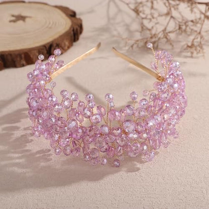 Denifery Large Crystal Headband for Wedding Bridal Hair Band Headpiece for Party Prom Hair Accessories (purple) - color: purple
