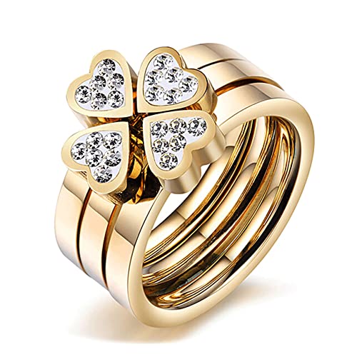 VQYSKO Triple Interlocked Rolling Ring for Women-Stainless Steel Stacking Rose gold Minimalist Promise Ring for Love/Engagement/Wedding, Size 4-12 - color: Heart Gold