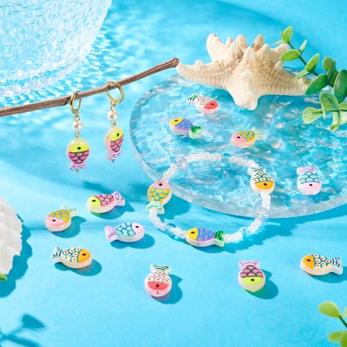 Cheriswelry 12Pcs Fish Lampwork Glass Beads Cute Fish Print Loose Spacer Beads Ocean Animal Bead 20x13mm for DIY Bracelet Necklace Earring Jewelry Making - color: 6 Color