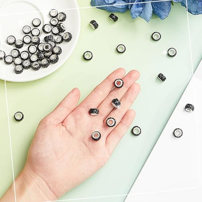 Junkin 120 Pcs Large Hole Beads 11 mm European Crystal Charm Spacer Rhinestone Colorful European Beads for Pens Making Bulk Beadable Pens Jewelry Making Supplies DIY Crafts Bracelet(Black) - color: Black