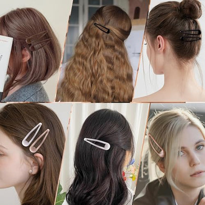 24 PCS 2.36 In Metal Snap Hair Barrettes For Women Water Drop Shape Hair Clips For Thick Thin Fine Hair,Bright Black Brown Beige White - color: Bright Black Brown Beige White