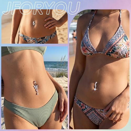 Belly Button Rings Stainless Steel 14G CZ Opal Navel Rings Barbells Women Girls Belly Piercing Jewelry - color: Silver Color-Clicker-Style F: 7PCS