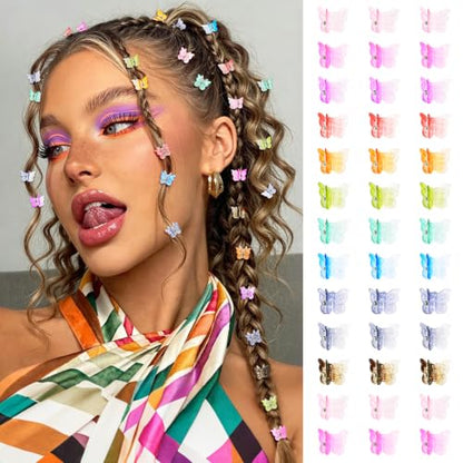 Mini Butterfly Hair Clips, Y2K 90s 50pcs Tiny Cute Plastic Hair Accessories, Small Claw Barrette jewelry for Women Girls (Gradient) - color: Gradient