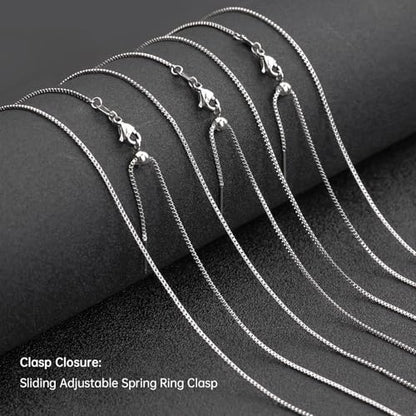 10 Pack Stainless Steel Dainty Box Chain Bulk 20Inch 1.1mm Adjustable Charm Necklace Chains With Rubber Stopper for Jewelry Making - color: Silver Box