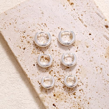 CONRAN KREMIX Small Thick Gold Chunky Hoop Earrings Lightweight Huggie Hoops For Women - color: 14.0 MM - Silver