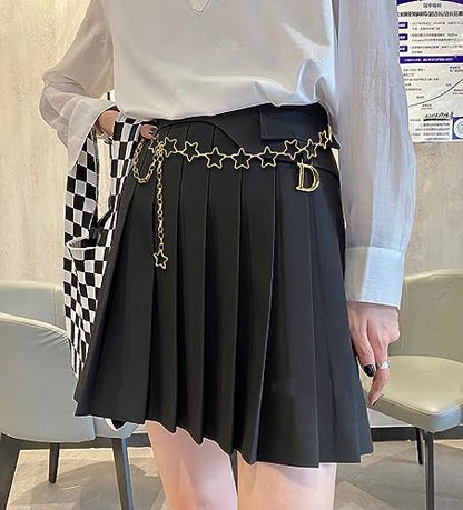 Silver Chain Belt Star Waist Chain Y2K Cute Belt Fashion Body Chains for Women Dress Waist Jewelry Accessory - color: Gold