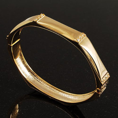 Avalaya Gold Tone Classic Crystal Hinged Bangle Bracelet
