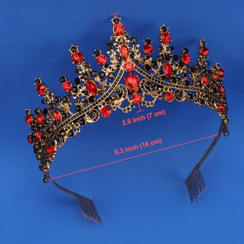 COCIDE Black & Red Crowns for Women Gothic Tiaras for Women Queen of Hearts Crown Accessories Costume Halloween Cosplay Princess Birthday Pageant Bride Headpieces - color: V7,Black&Red