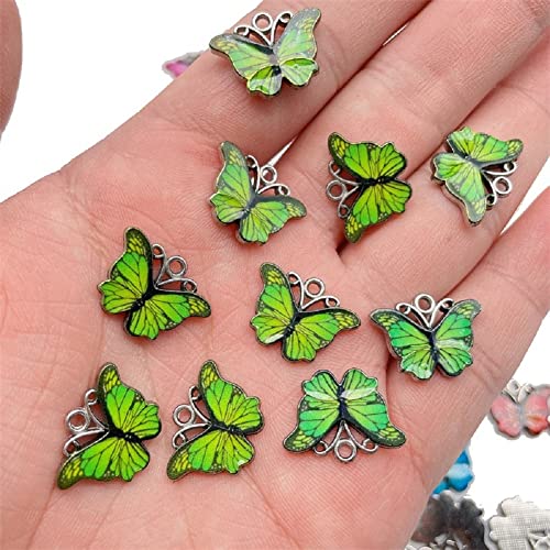 Zhiheng 50 Pack Alloy Butterfly Charms Monarch Butterfly Enamel Pendant Beads for Jewelry Making DIY Earring Necklace Bracelets Accessories Wine Charms - color: Green