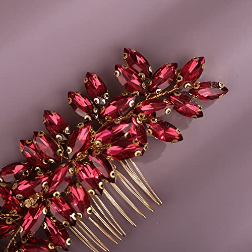 Teyglen Women Dainty Simple Full Rhinestones Hair Comb, Wine Red, 15 *6cm/5.9 *2.36 inches, Alloy+Rhinestones, 1 Count, for Women Bride Girls and Special Occasions - color: Wine Red
