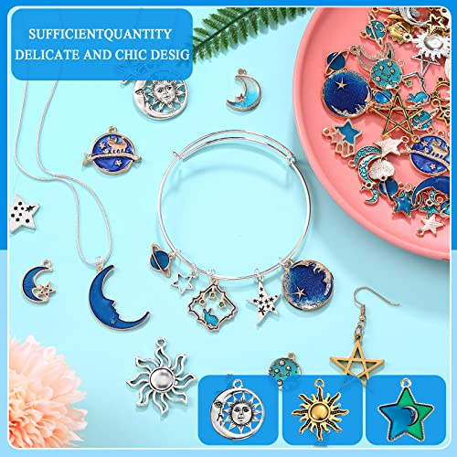 Hicarer 160 Pcs Bracelet Charms, Mixed Antique Sun Star Moon Charm Pendant Plated Enamel Celestial Charm for Jewelry Making