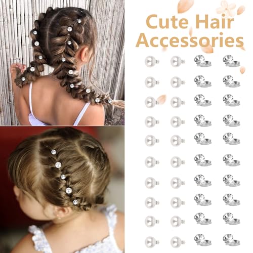 YISSION 40 Pcs Mini Rhinestone Hair Clips Tiny Pearl Hair Clips Decorative Hair Clips Sparkly Crystal Hair Pins Silver White Hair Clips Wedding Bridal Hair Accessories for Girls Women