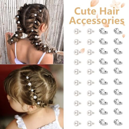 YISSION 40 Pcs Mini Rhinestone Hair Clips Tiny Pearl Hair Clips Decorative Hair Clips Sparkly Crystal Hair Pins Silver White Hair Clips Wedding Bridal Hair Accessories for Girls Women
