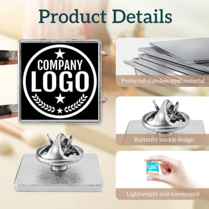Custom Lapel Pins With Logo - Custom Pins Customized Buttons for men Customized Pin Bulk - color: Square-Silver