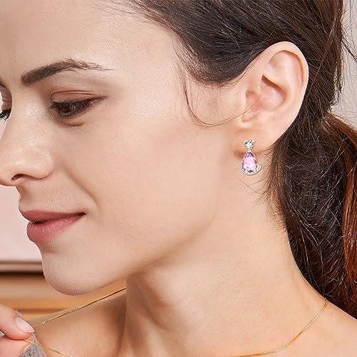 Birthstone Teardrop Crystal Stud Earrings for Women 925 Sterling Silver Solitaire Studs Halo Earrings for Birthday Gifts Teardrop Earrings for women - style: J October