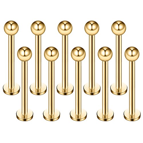 16G 316L Stainless Steel 3mm Ball Labret Monroe Lip Ring Tragus Helix Cartilage Earring Stud Barbell Bar Length 6mm 8mm 10mm 12mm Body Piercing Jewelry - color: Gold, size: 12MM