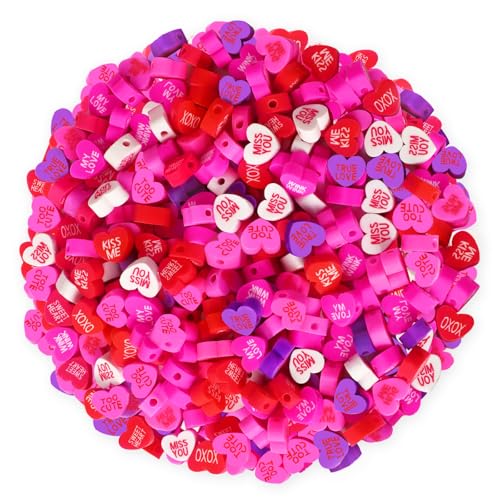 300Pcs Conversation Heart Beads,Valentine's Day Polymer Clay Beads | Conversation Heart Beads Set for Jewelry Making Bracelet Necklace Making - color: Pink Color