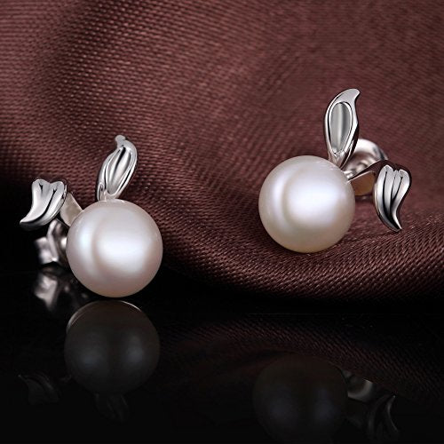 Han han Pearl Stud Earrings for Women 925 Sterling Silver, Pearl Jewelry Gift for Women 8MM-13MM - style: D-Rabbit Pearl Studs-8mm