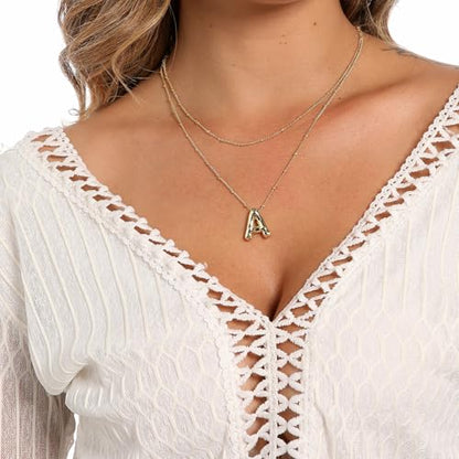 stino 4PCs Bubble Initial Letter Necklace Set, No Tarnish 14K Gold Plated Alphabet Pendant, Jewelry for Women - style: Z