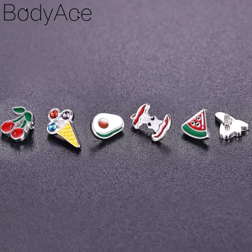 16G/18G Stud Piercings Jewelry Food Fruit Lip Studs Labret Ring Surgical Steel Flat Back Earrings for Nose Conch Lip Medusa Tragus Piercing Internal Thread - color: A, size: 1.0mm=18G;Bar Length:8mm