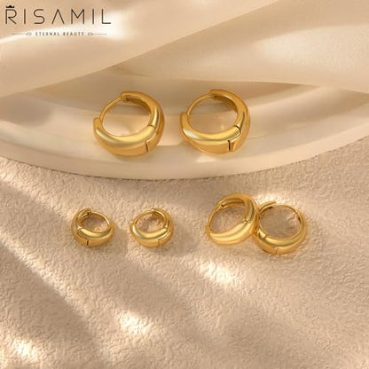 Risamil 3Pairs Gold Hoop Earrings for Women Trendy, 14K Gold Plated Hoops Huggie Earrings Dainty Chunky Earring Stacks Cute Earring Set Gold Jewelry Set for Women Gifts Fashion Accessories - color: 3 pair gold hoop earrings