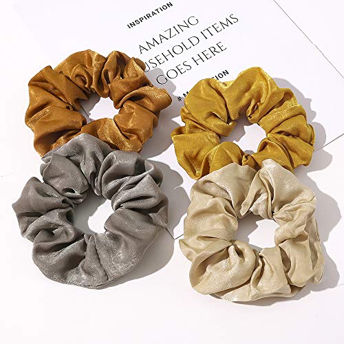 Silk Satin Scrunchies Women Hair Ties - Ivyu Big Scrunchy Ponytail Holder No Crease Hair Bands Soft Elastic No Hurt Your Hair for Vsco Girl Women Beige Gray Dard Yellow Light Yellow - color: Beige Gray Dard Yellow Light Yellow