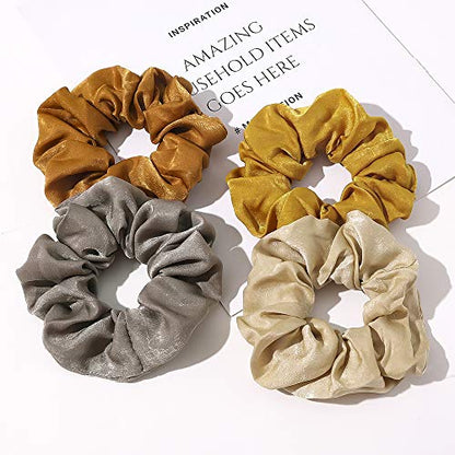 Silk Satin Scrunchies Women Hair Ties - Ivyu Big Scrunchy Ponytail Holder No Crease Hair Bands Soft Elastic No Hurt Your Hair for Vsco Girl Women Beige Gray Dard Yellow Light Yellow - color: Beige Gray Dard Yellow Light Yellow