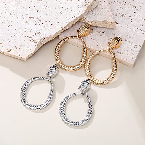 FANZE 2-3 Pairs Clip on Earrings Drop Earrings Set,Big Matte Gold Earrings Statement Earrings Jewelry Gift for Women - color: Set-4