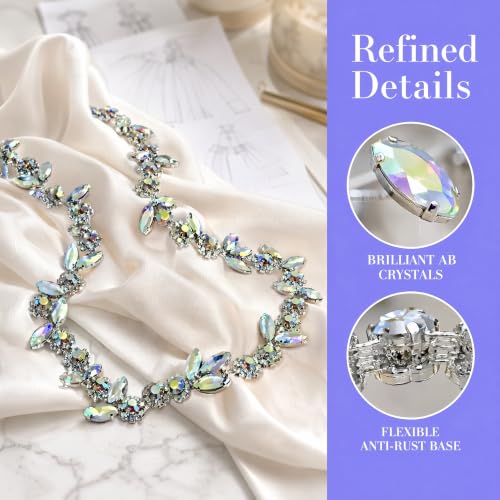3FT Heavy Duty Crystal Rhinestone Trim Chain with Yarn Scissors, Sew-On Bling Appliqué for Wedding Bridal Dress, DIY Jewelry & Clothing Accessories (Iridescent) - color: iridescent