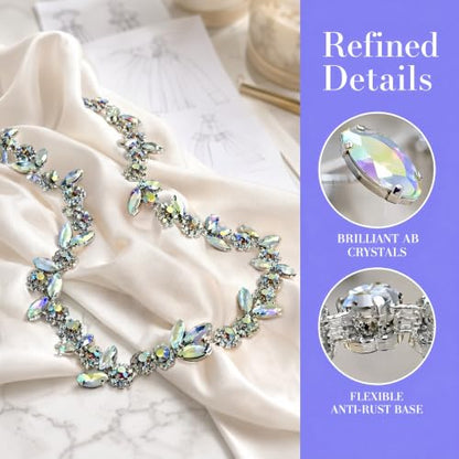3FT Heavy Duty Crystal Rhinestone Trim Chain with Yarn Scissors, Sew-On Bling Appliqué for Wedding Bridal Dress, DIY Jewelry & Clothing Accessories (Iridescent) - color: iridescent
