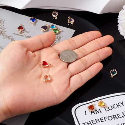 Elecrelive Crystal Heart Charms Rhinestone Heart Pendants Valentine Charms for Necklace Bracelet Earring Wedding Jewelry - color: 12 Colors Birthstone