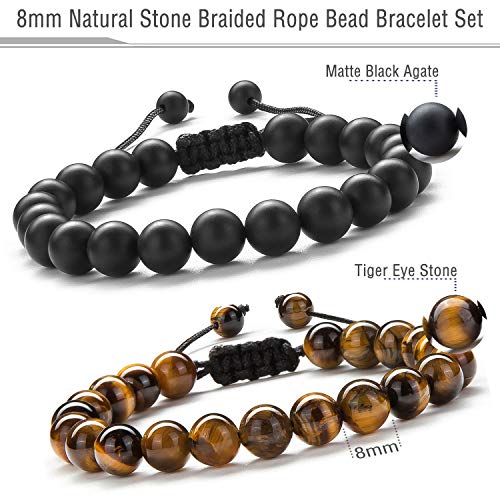 Men Women 8mm Tiger Eye Stone Beads Bracelet - color: Black and Brown