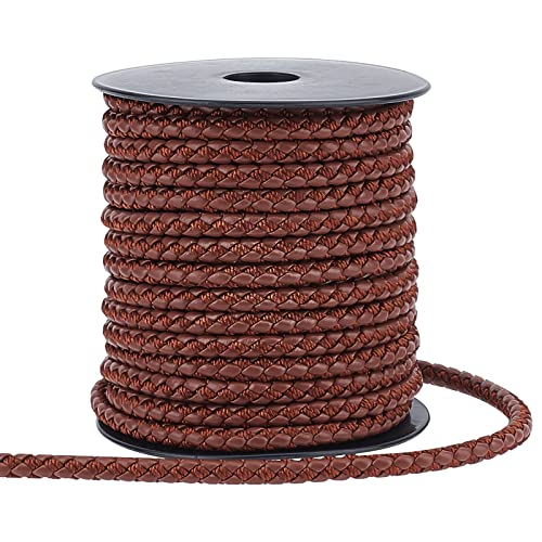 PH PandaHall 11 Yard Yard Braided Leather Cord 5mm Round Leather String Cord Brown Imitation Leather Rope Bolo Leather Cord for Necklace Bracelet Belt Crafts Making Bolo Tie Distressed - color: Brown, size: 5.5mm