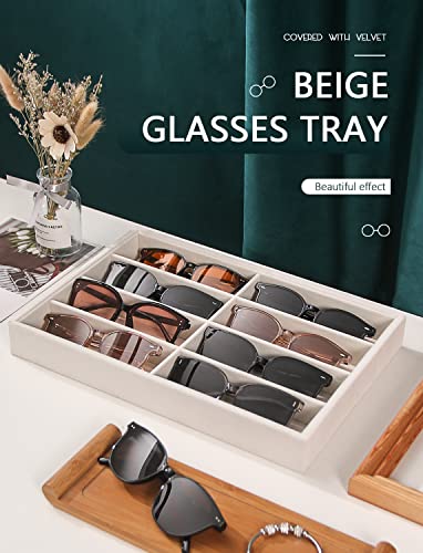 Coward Sunglass Organizer, Beige Velvet Glasses Trays - Eyeglasses Watches Jewelry Display - Men Women (8 Grids) - color: Beige Velvet, size: Sunglasses Tray