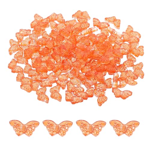 PATIKIL Butterfly Beads, 100Pcs Crystal Butterfly Beads Translucent Czech Glass Beads Spacer Bead for DIY Jewelry Making Bracelets Necklace - color: Orange Red