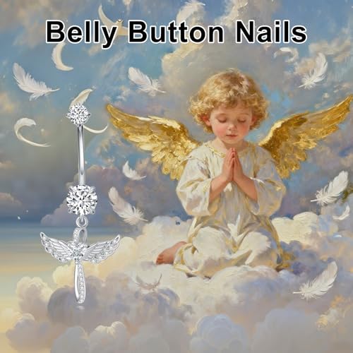 Belly Button Rings 925 Sterling Silver Belly Piercing Jewelry Hypoallergenic Navel Rings Gifts for Women - style: Angel Wings