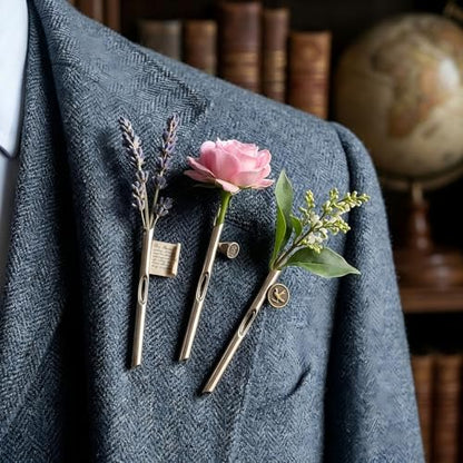 3-Piece Wearable Flower Brooch Holder Set - Metal Mini Vase Lapel Pins with Center Hole Design for Fresh Dried Flowers, DIY Floral Boutonniere Clips for Men Suit, Women Coat Accent