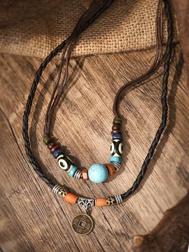 MINACHI Layered Boho Wood Bead Choker Necklace, Hollow Flower Charm, Personality Jewelry for Men and Women - style: Necklace L10-029